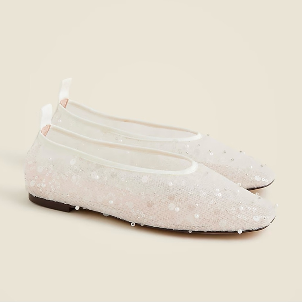 J. Crew Quinn Embellished Mesh Ballet Flats